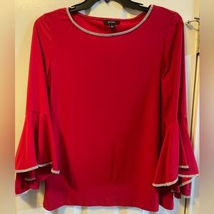 Women’s MSK Rhinestone Trim Bell Sleeve Top, Size Large, Red